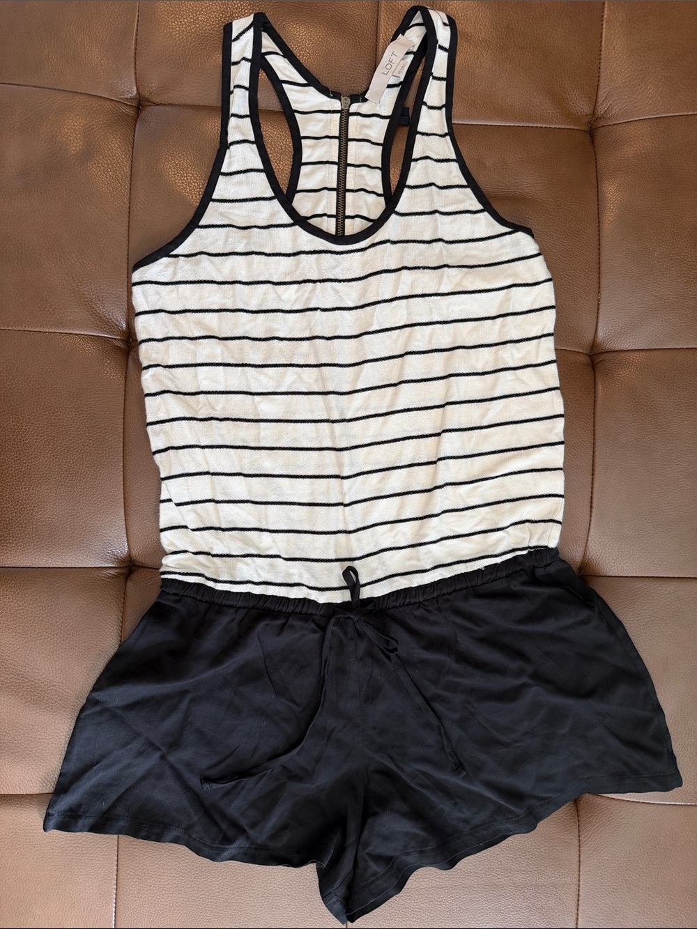LOFT Cream and Black Striped Racerback Top